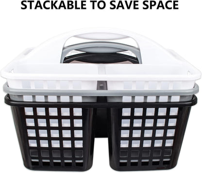 Portable Shower Caddy Basket Plastic Storage Basket with Compartments Grey | Sturdy Large Capacity Cleaning Supplies Organizer Divided Tool Bin for Bathroom Kitchen Bedroom College Dorm Essentials
