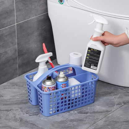 Portable Shower Caddy Basket Plastic Storage Basket with Compartments Grey | Sturdy Large Capacity Cleaning Supplies Organizer Divided Tool Bin for Bathroom Kitchen Bedroom College Dorm Essentials