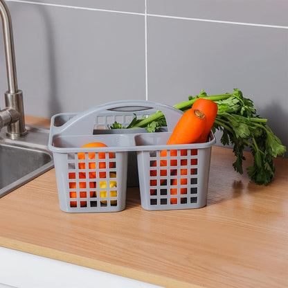 Portable Shower Caddy Basket Plastic Storage Basket with Compartments Grey | Sturdy Large Capacity Cleaning Supplies Organizer Divided Tool Bin for Bathroom Kitchen Bedroom College Dorm Essentials
