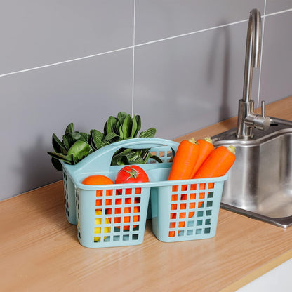 Portable Shower Caddy Basket Plastic Storage Basket with Compartments Grey | Sturdy Large Capacity Cleaning Supplies Organizer Divided Tool Bin for Bathroom Kitchen Bedroom College Dorm Essentials