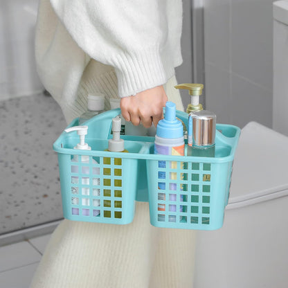 Portable Shower Caddy Basket Plastic Storage Basket with Compartments Grey | Sturdy Large Capacity Cleaning Supplies Organizer Divided Tool Bin for Bathroom Kitchen Bedroom College Dorm Essentials