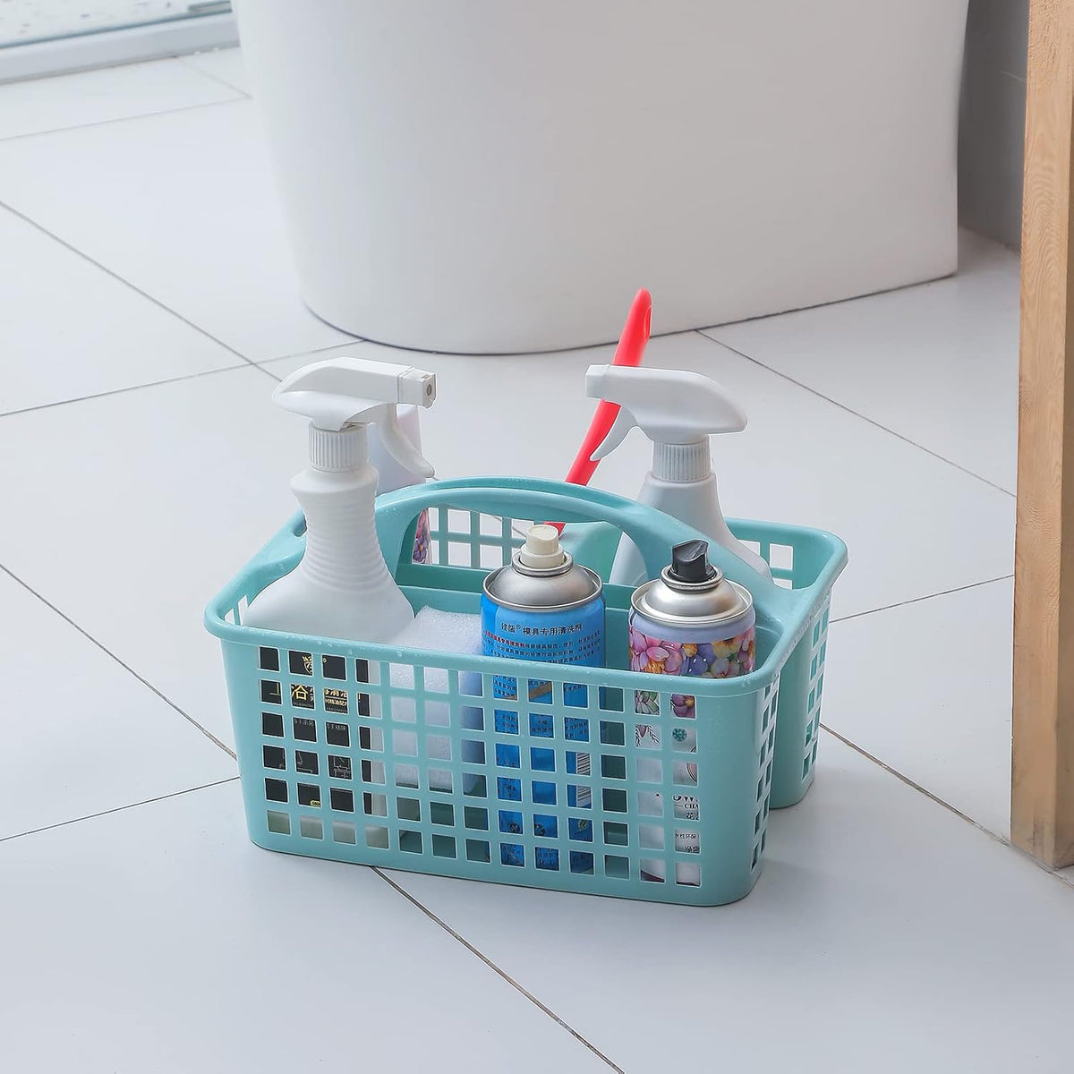Portable Shower Caddy Basket Plastic Storage Basket with Compartments Grey | Sturdy Large Capacity Cleaning Supplies Organizer Divided Tool Bin for Bathroom Kitchen Bedroom College Dorm Essentials
