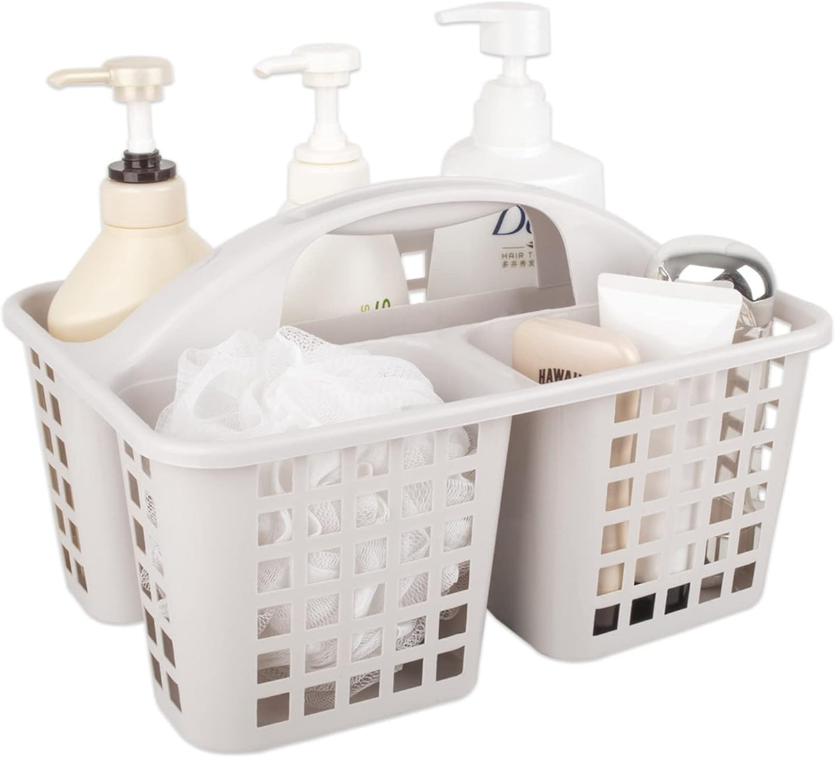 Portable Shower Caddy Basket Plastic Storage Basket with Compartments Grey | Sturdy Large Capacity Cleaning Supplies Organizer Divided Tool Bin for Bathroom Kitchen Bedroom College Dorm Essentials