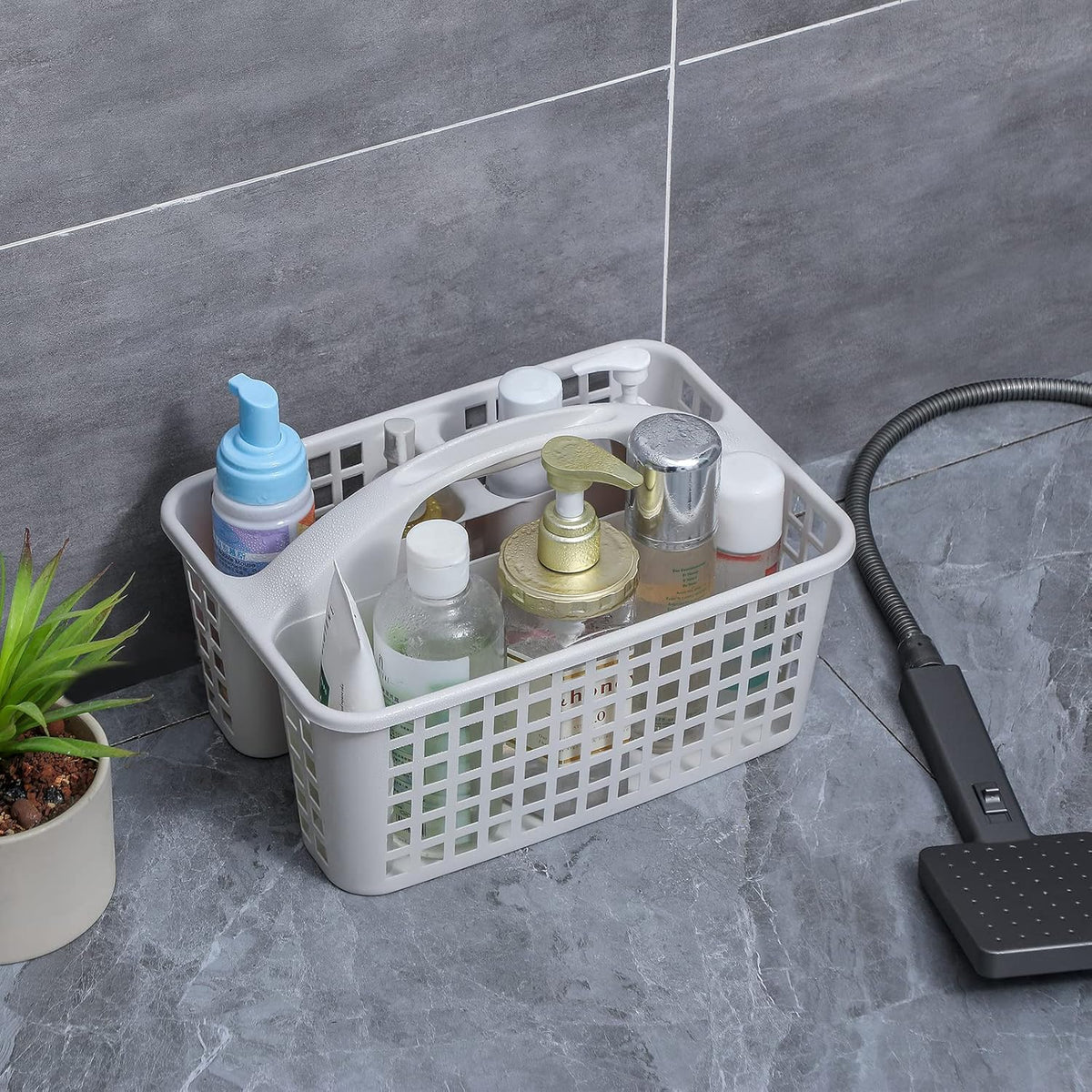 Portable Shower Caddy Basket Plastic Storage Basket with Compartments Grey | Sturdy Large Capacity Cleaning Supplies Organizer Divided Tool Bin for Bathroom Kitchen Bedroom College Dorm Essentials