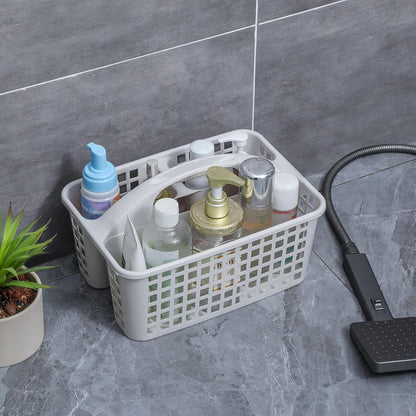 Portable Shower Caddy Basket Plastic Storage Basket with Compartments Grey | Sturdy Large Capacity Cleaning Supplies Organizer Divided Tool Bin for Bathroom Kitchen Bedroom College Dorm Essentials