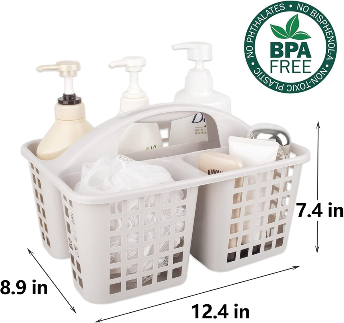 Portable Shower Caddy Basket Plastic Storage Basket with Compartments Grey | Sturdy Large Capacity Cleaning Supplies Organizer Divided Tool Bin for Bathroom Kitchen Bedroom College Dorm Essentials