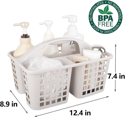 Portable Shower Caddy Basket Plastic Storage Basket with Compartments Grey | Sturdy Large Capacity Cleaning Supplies Organizer Divided Tool Bin for Bathroom Kitchen Bedroom College Dorm Essentials