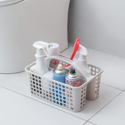 Portable Shower Caddy Basket Plastic Storage Basket with Compartments Grey | Sturdy Large Capacity Cleaning Supplies Organizer Divided Tool Bin for Bathroom Kitchen Bedroom College Dorm Essentials