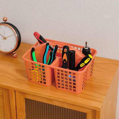 Portable Shower Caddy Basket Plastic Storage Basket with Compartments Grey | Sturdy Large Capacity Cleaning Supplies Organizer Divided Tool Bin for Bathroom Kitchen Bedroom College Dorm Essentials