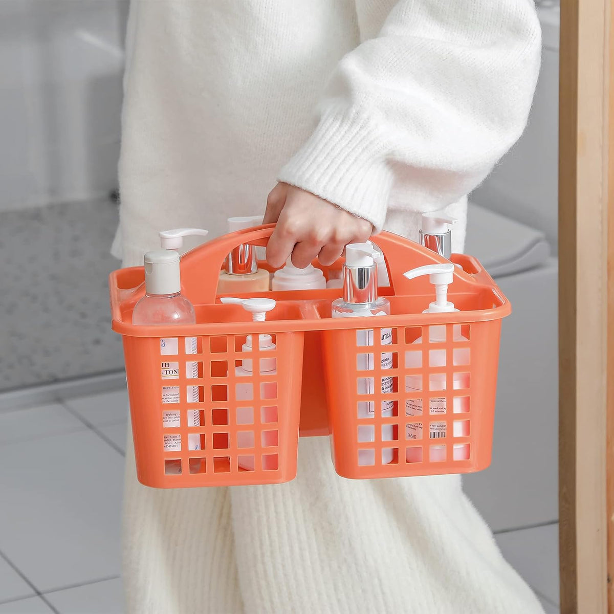 Portable Shower Caddy Basket Plastic Storage Basket with Compartments Grey | Sturdy Large Capacity Cleaning Supplies Organizer Divided Tool Bin for Bathroom Kitchen Bedroom College Dorm Essentials