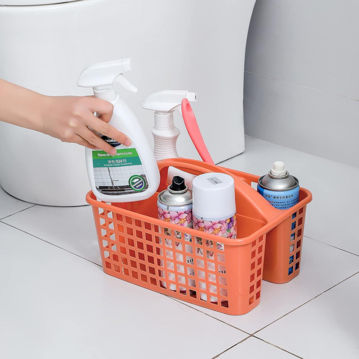 Portable Shower Caddy Basket Plastic Storage Basket with Compartments Grey | Sturdy Large Capacity Cleaning Supplies Organizer Divided Tool Bin for Bathroom Kitchen Bedroom College Dorm Essentials