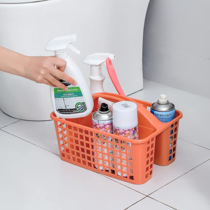 Portable Shower Caddy Basket Plastic Storage Basket with Compartments Grey | Sturdy Large Capacity Cleaning Supplies Organizer Divided Tool Bin for Bathroom Kitchen Bedroom College Dorm Essentials