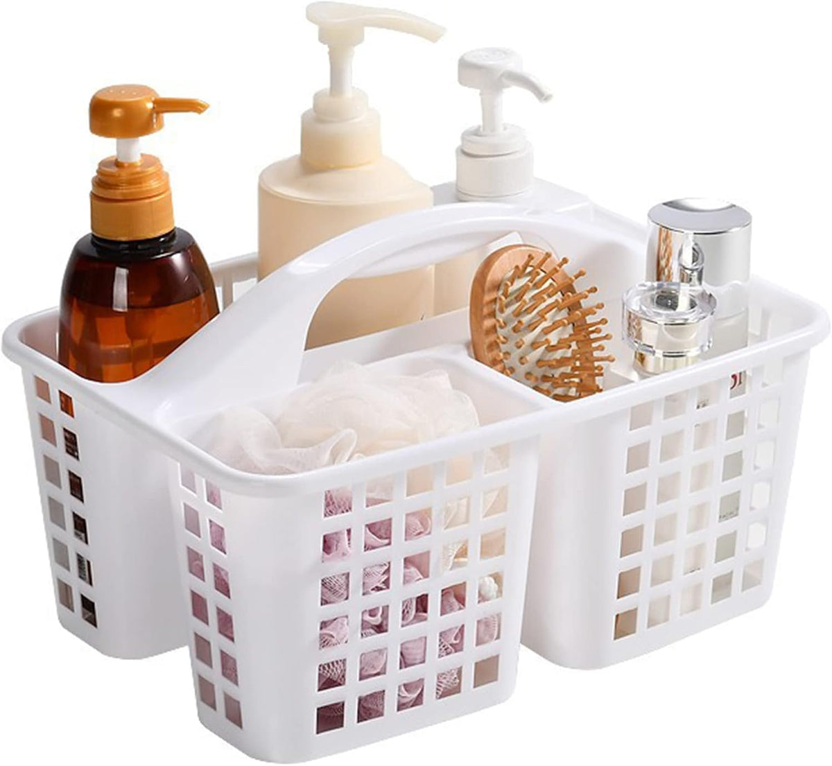 Portable Shower Caddy Basket Plastic Storage Basket with Compartments Grey | Sturdy Large Capacity Cleaning Supplies Organizer Divided Tool Bin for Bathroom Kitchen Bedroom College Dorm Essentials