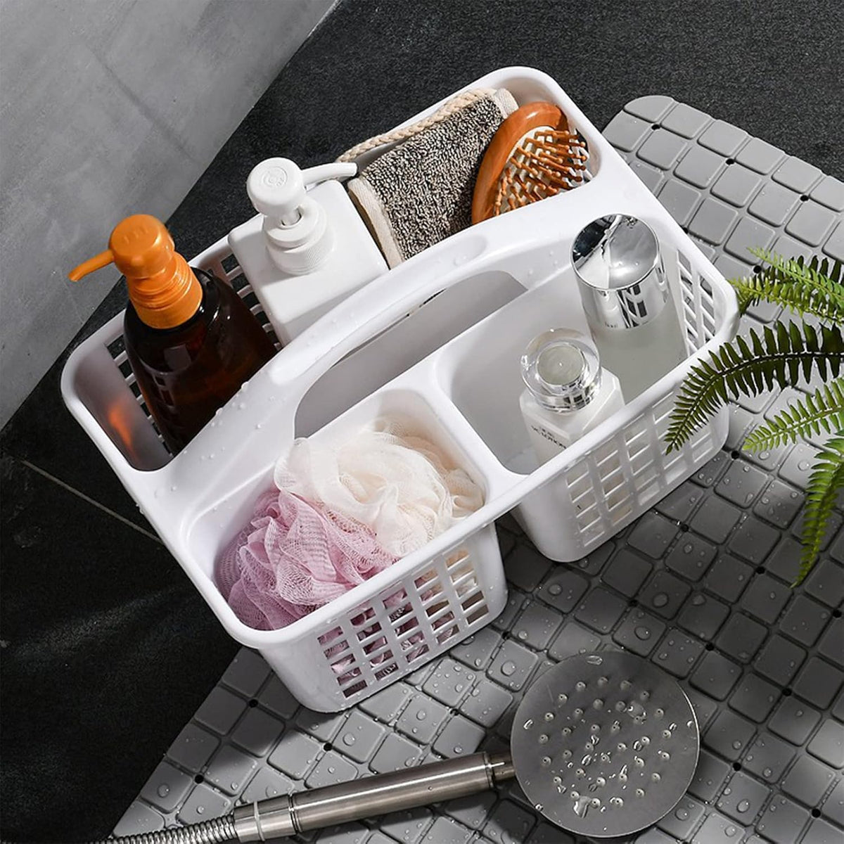 Portable Shower Caddy Basket Plastic Storage Basket with Compartments Grey | Sturdy Large Capacity Cleaning Supplies Organizer Divided Tool Bin for Bathroom Kitchen Bedroom College Dorm Essentials