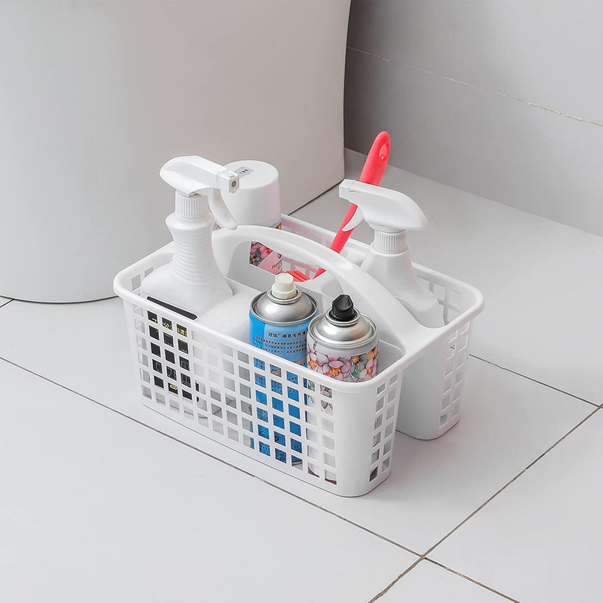 Portable Shower Caddy Basket Plastic Storage Basket with Compartments Grey | Sturdy Large Capacity Cleaning Supplies Organizer Divided Tool Bin for Bathroom Kitchen Bedroom College Dorm Essentials