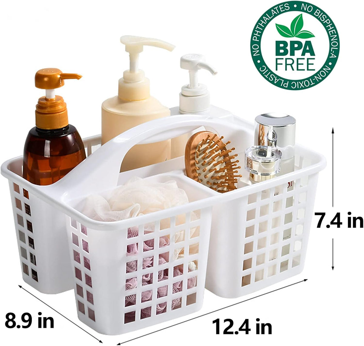 Portable Shower Caddy Basket Plastic Storage Basket with Compartments Grey | Sturdy Large Capacity Cleaning Supplies Organizer Divided Tool Bin for Bathroom Kitchen Bedroom College Dorm Essentials
