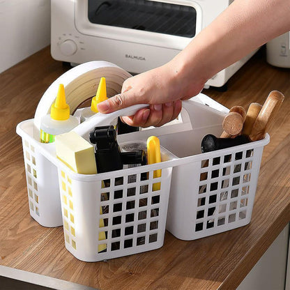 Portable Shower Caddy Basket Plastic Storage Basket with Compartments Grey | Sturdy Large Capacity Cleaning Supplies Organizer Divided Tool Bin for Bathroom Kitchen Bedroom College Dorm Essentials