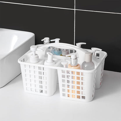 Portable Shower Caddy Basket Plastic Storage Basket with Compartments Grey | Sturdy Large Capacity Cleaning Supplies Organizer Divided Tool Bin for Bathroom Kitchen Bedroom College Dorm Essentials
