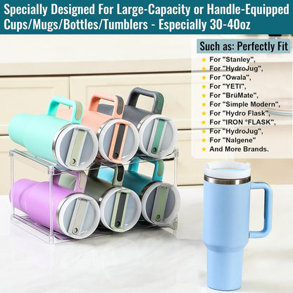Acrylic Water Bottle Organizer, Hold Stanley 40 OZ Cup & Large Bottles & Tumblers w/Handle - Stackable Clear Bottle Holder Rack for Home Kitchen Pantry Shelf Countertop Cabinet, 4 Tier Hold 12