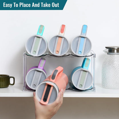 Acrylic Water Bottle Organizer, Hold Stanley 40 OZ Cup & Large Bottles & Tumblers w/Handle - Stackable Clear Bottle Holder Rack for Home Kitchen Pantry Shelf Countertop Cabinet, 4 Tier Hold 12