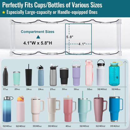 Acrylic Water Bottle Organizer, Hold Stanley 40 OZ Cup & Large Bottles & Tumblers w/Handle - Stackable Clear Bottle Holder Rack for Home Kitchen Pantry Shelf Countertop Cabinet, 4 Tier Hold 12