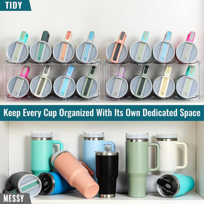 Acrylic Water Bottle Organizer, Hold Stanley 40 OZ Cup & Large Bottles & Tumblers w/Handle - Stackable Clear Bottle Holder Rack for Home Kitchen Pantry Shelf Countertop Cabinet, 4 Tier Hold 12