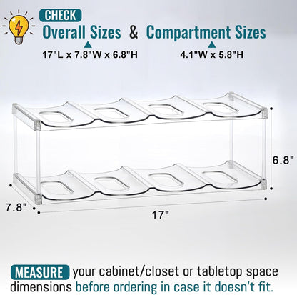 Acrylic Water Bottle Organizer, Hold Stanley 40 OZ Cup & Large Bottles & Tumblers w/Handle - Stackable Clear Bottle Holder Rack for Home Kitchen Pantry Shelf Countertop Cabinet, 4 Tier Hold 12