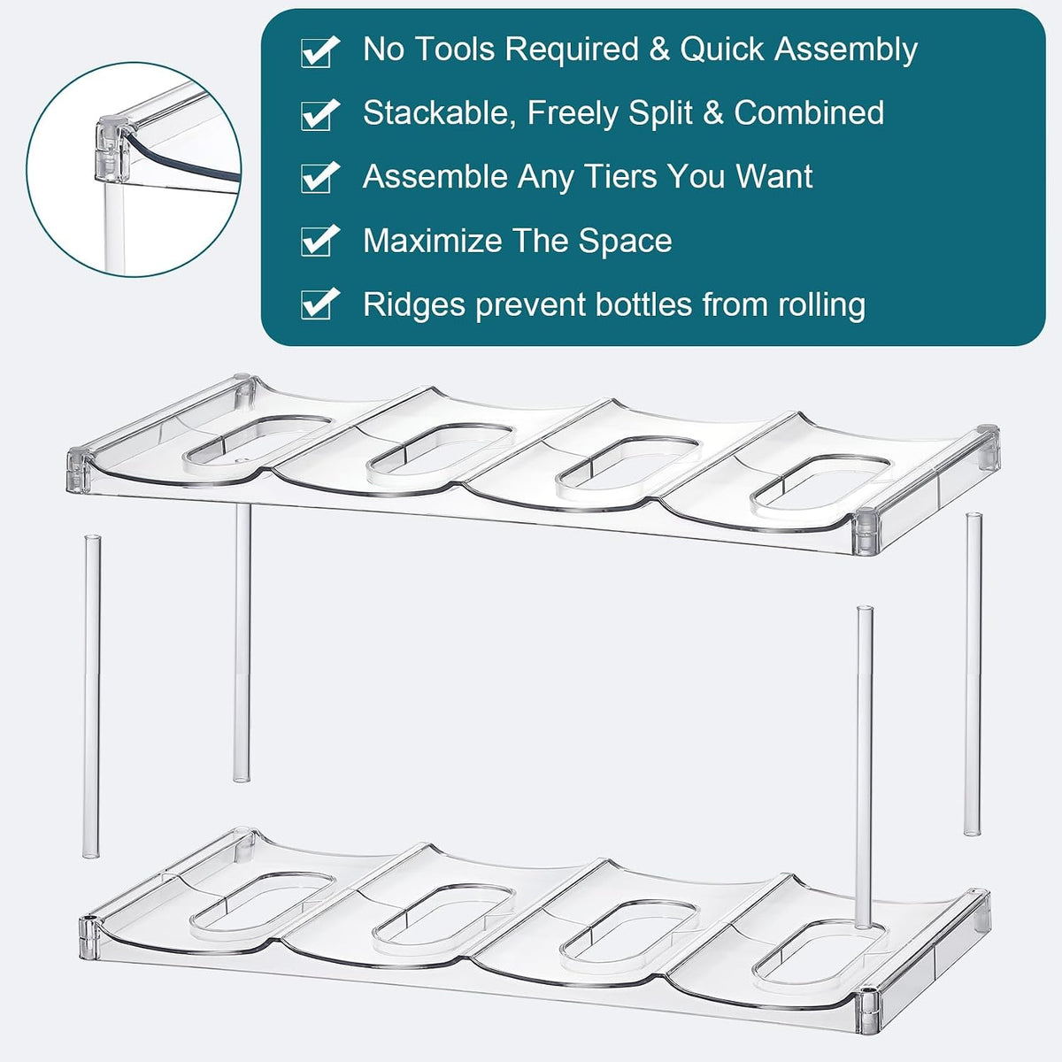 Acrylic Water Bottle Organizer, Hold Stanley 40 OZ Cup & Large Bottles & Tumblers w/Handle - Stackable Clear Bottle Holder Rack for Home Kitchen Pantry Shelf Countertop Cabinet, 4 Tier Hold 12