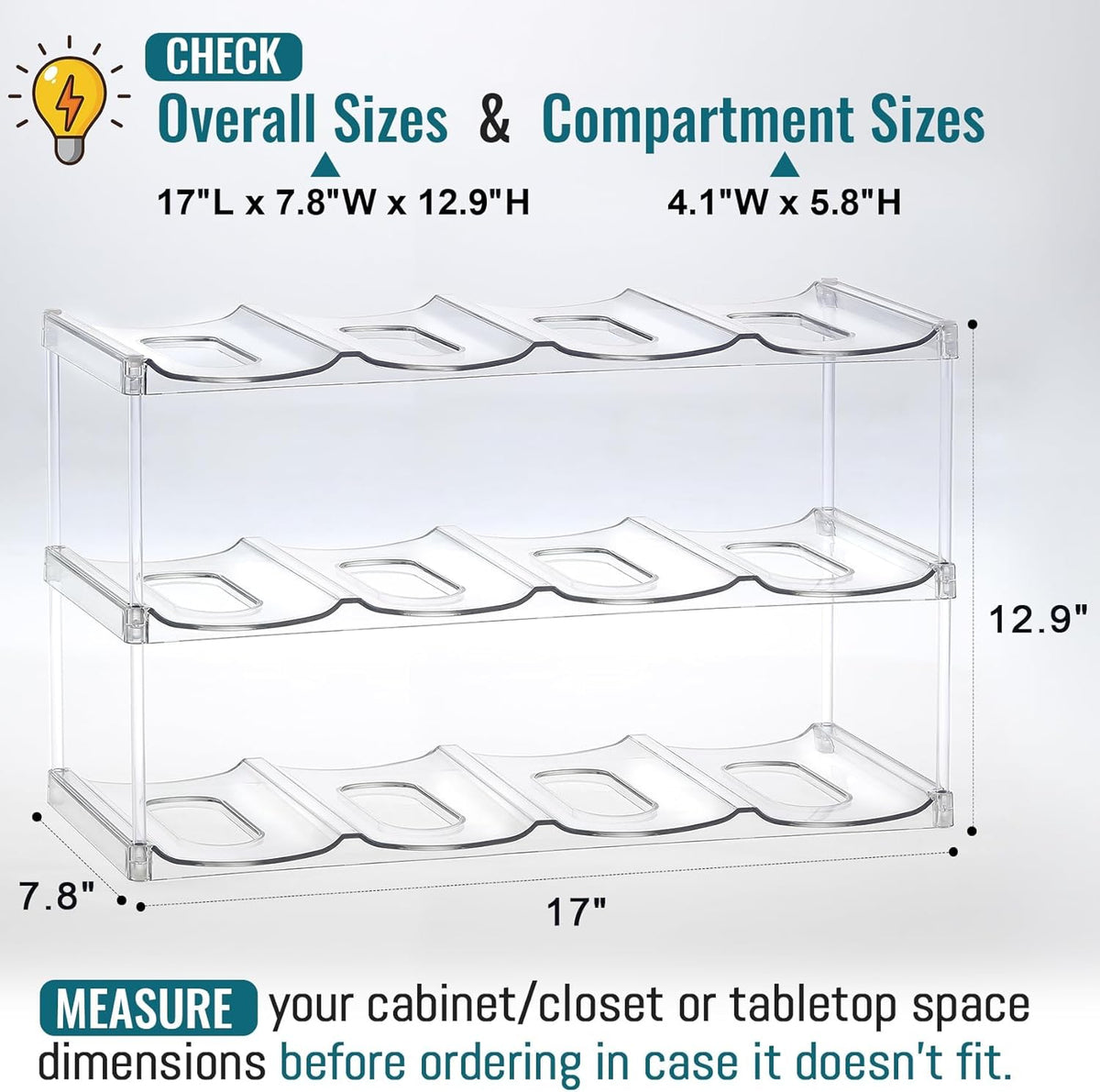 Acrylic Water Bottle Organizer, Hold Stanley 40 OZ Cup & Large Bottles & Tumblers w/Handle - Stackable Clear Bottle Holder Rack for Home Kitchen Pantry Shelf Countertop Cabinet, 4 Tier Hold 12