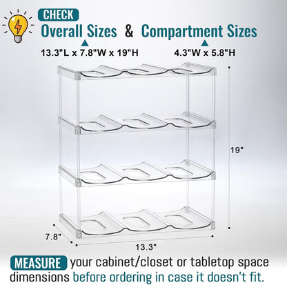 Acrylic Water Bottle Organizer, Hold Stanley 40 OZ Cup & Large Bottles & Tumblers w/Handle - Stackable Clear Bottle Holder Rack for Home Kitchen Pantry Shelf Countertop Cabinet, 4 Tier Hold 12
