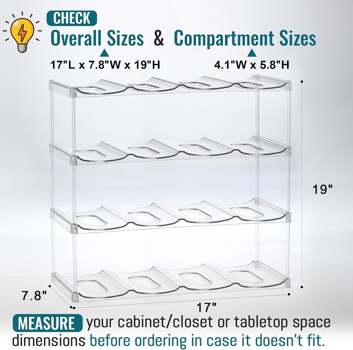 Acrylic Water Bottle Organizer, Hold Stanley 40 OZ Cup & Large Bottles & Tumblers w/Handle - Stackable Clear Bottle Holder Rack for Home Kitchen Pantry Shelf Countertop Cabinet, 4 Tier Hold 12
