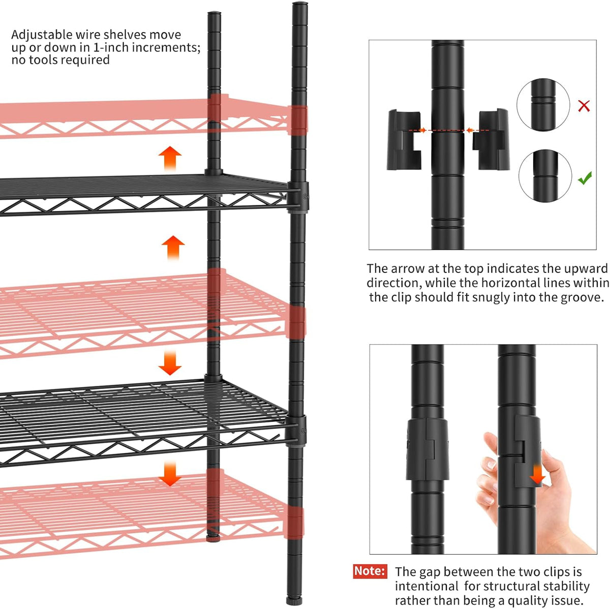 5Tier Adjustable Storage Shelves Metal Wire Shelving Standing Shelf