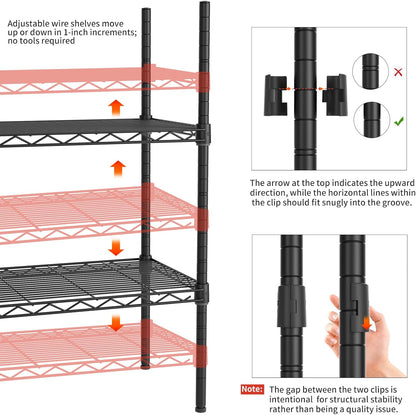 5Tier Adjustable Storage Shelves Metal Wire Shelving Standing Shelf