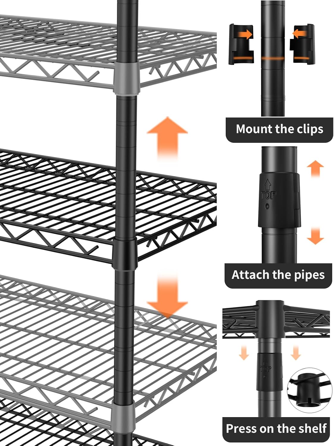 5Tier Adjustable Storage Shelves Metal Wire Shelving Standing Shelf