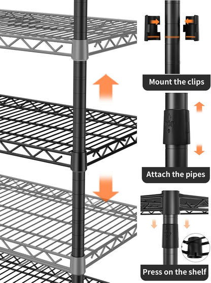 5Tier Adjustable Storage Shelves Metal Wire Shelving Standing Shelf