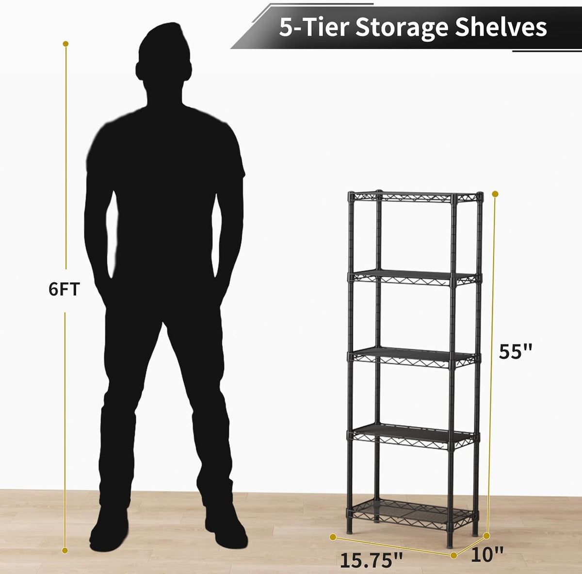 5Tier Adjustable Storage Shelves Metal Wire Shelving Standing Shelf