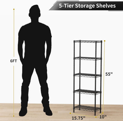 5Tier Adjustable Storage Shelves Metal Wire Shelving Standing Shelf