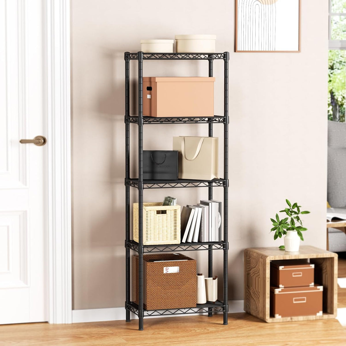 5Tier Adjustable Storage Shelves Metal Wire Shelving Standing Shelf