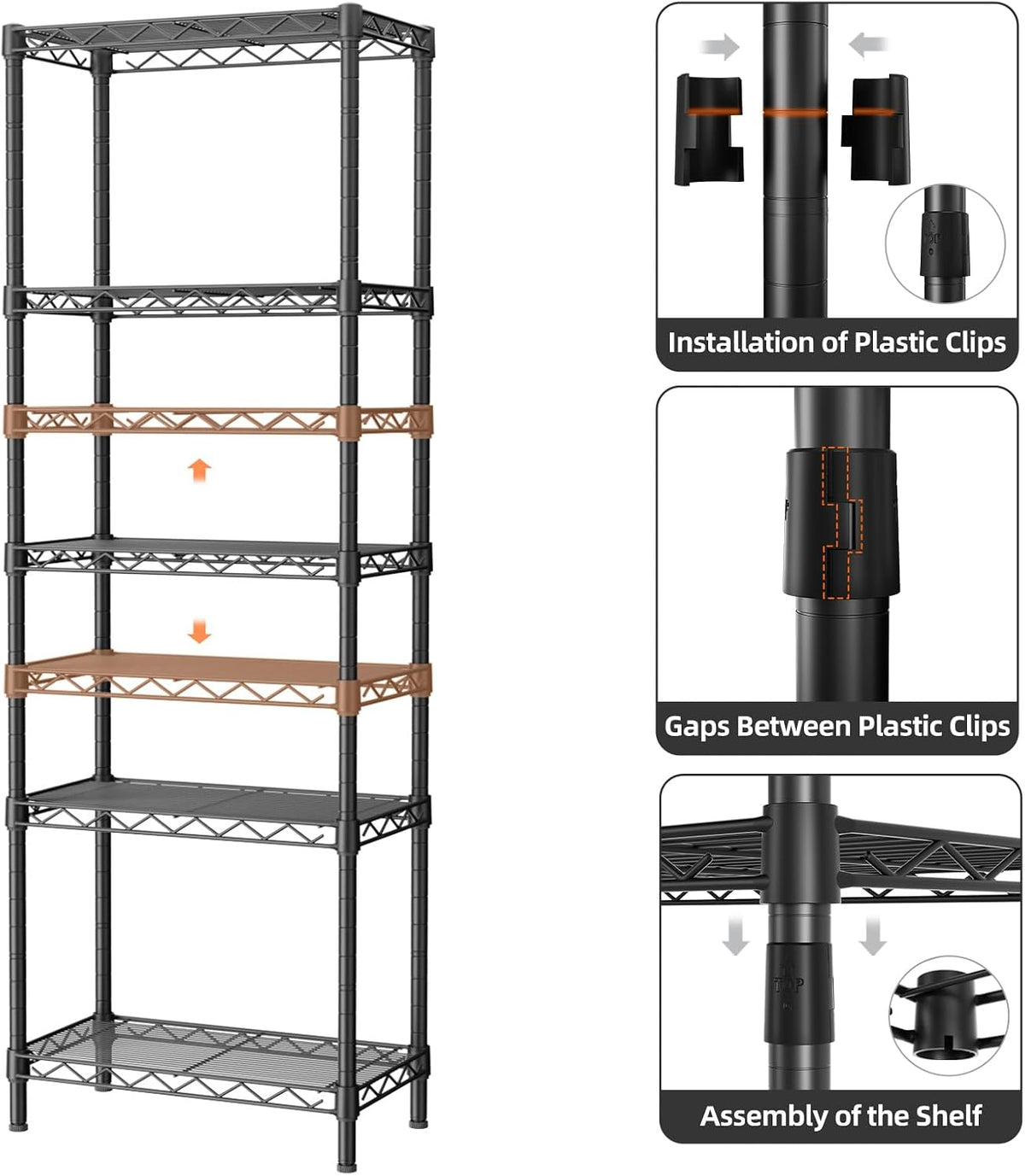 5Tier Adjustable Storage Shelves Metal Wire Shelving Standing Shelf