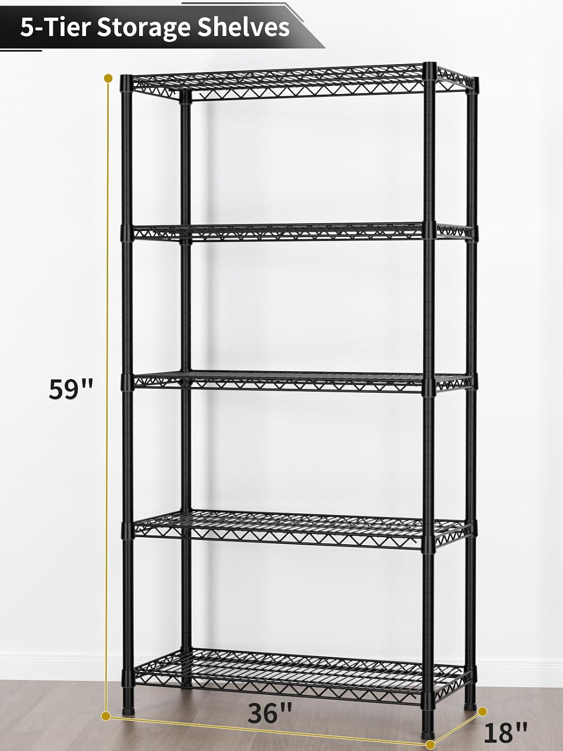 5Tier Adjustable Storage Shelves Metal Wire Shelving Standing Shelf