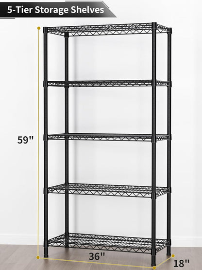5Tier Adjustable Storage Shelves Metal Wire Shelving Standing Shelf