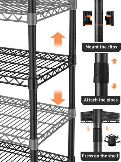 5Tier Adjustable Storage Shelves Metal Wire Shelving Standing Shelf