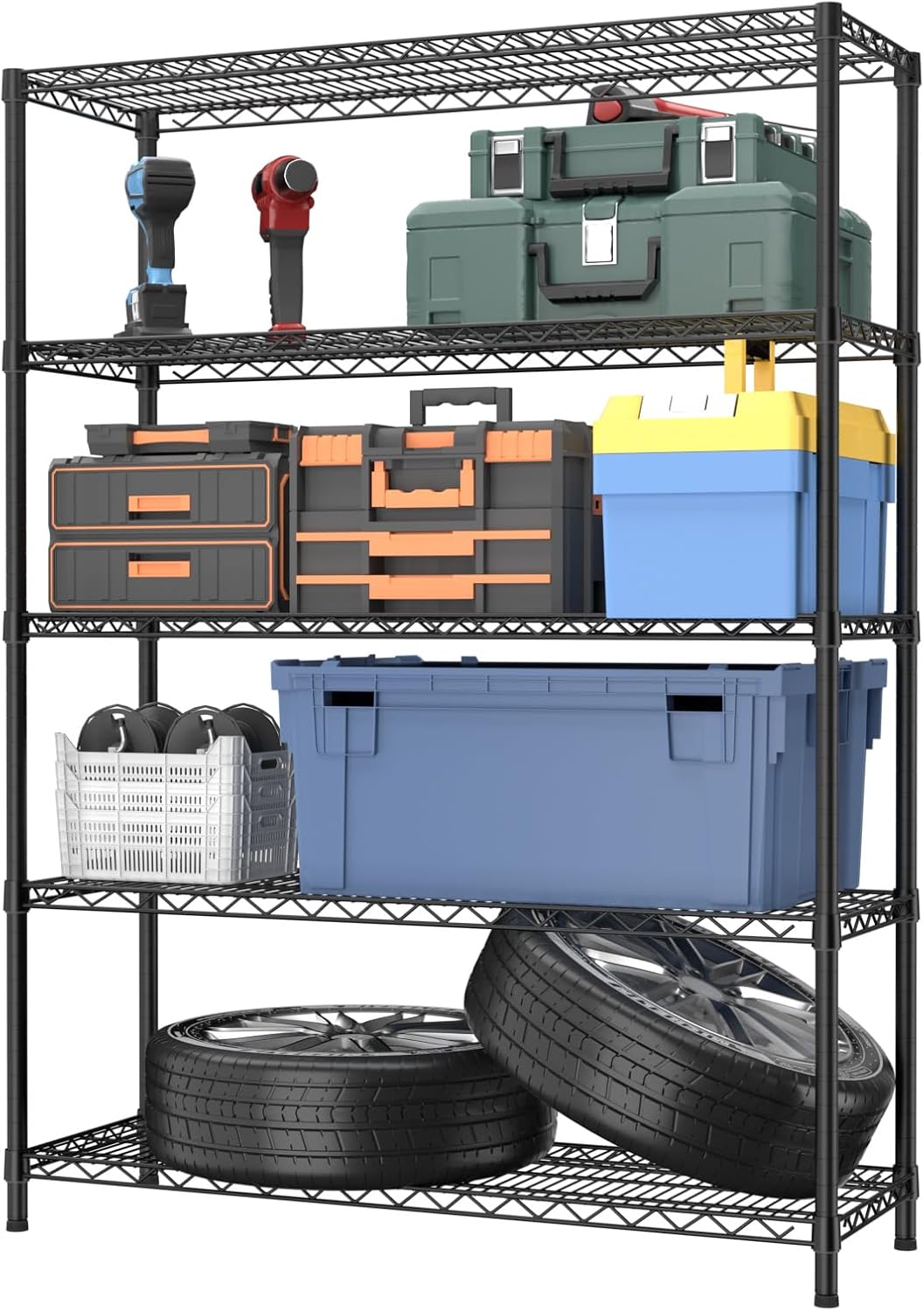 5Tier Adjustable Storage Shelves Metal Wire Shelving Standing Shelf