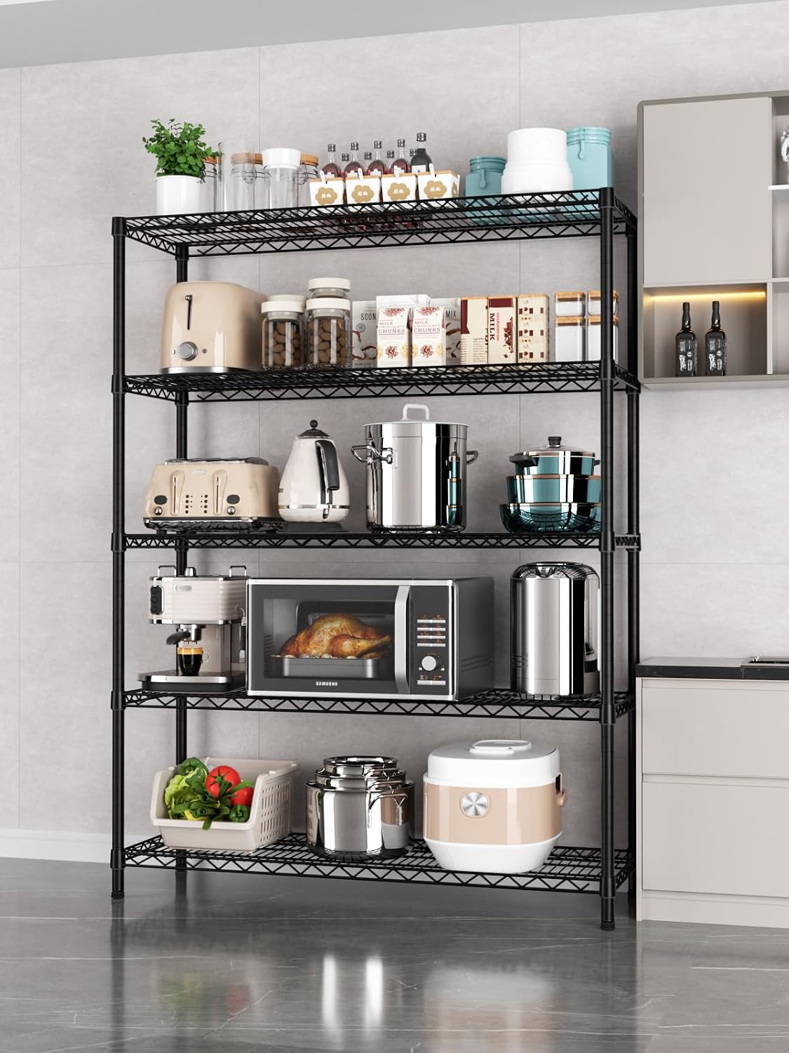 5Tier Adjustable Storage Shelves Metal Wire Shelving Standing Shelf