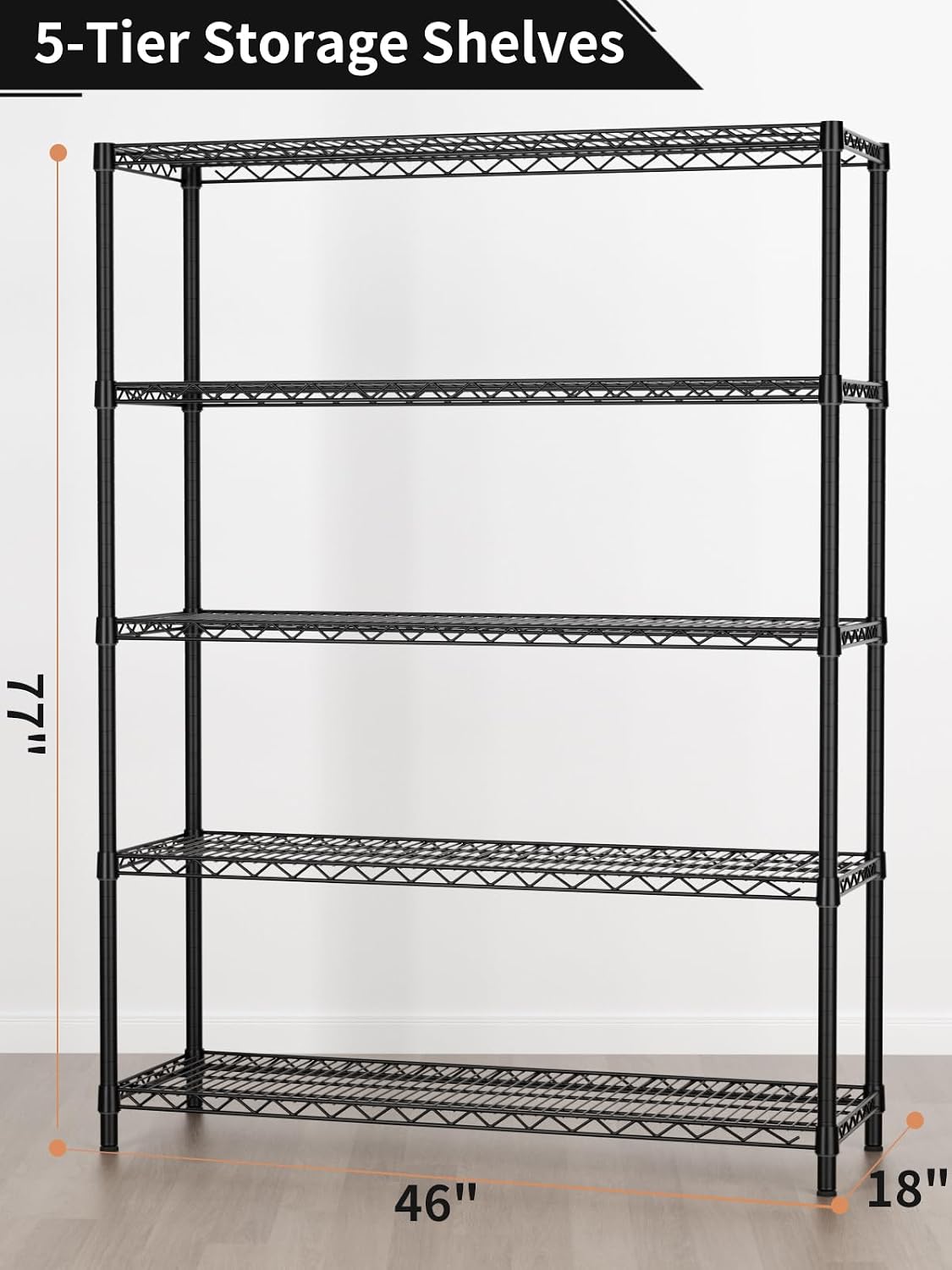 5Tier Adjustable Storage Shelves Metal Wire Shelving Standing Shelf