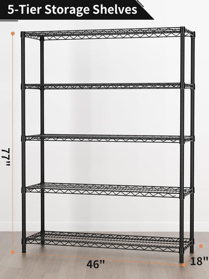 5Tier Adjustable Storage Shelves Metal Wire Shelving Standing Shelf