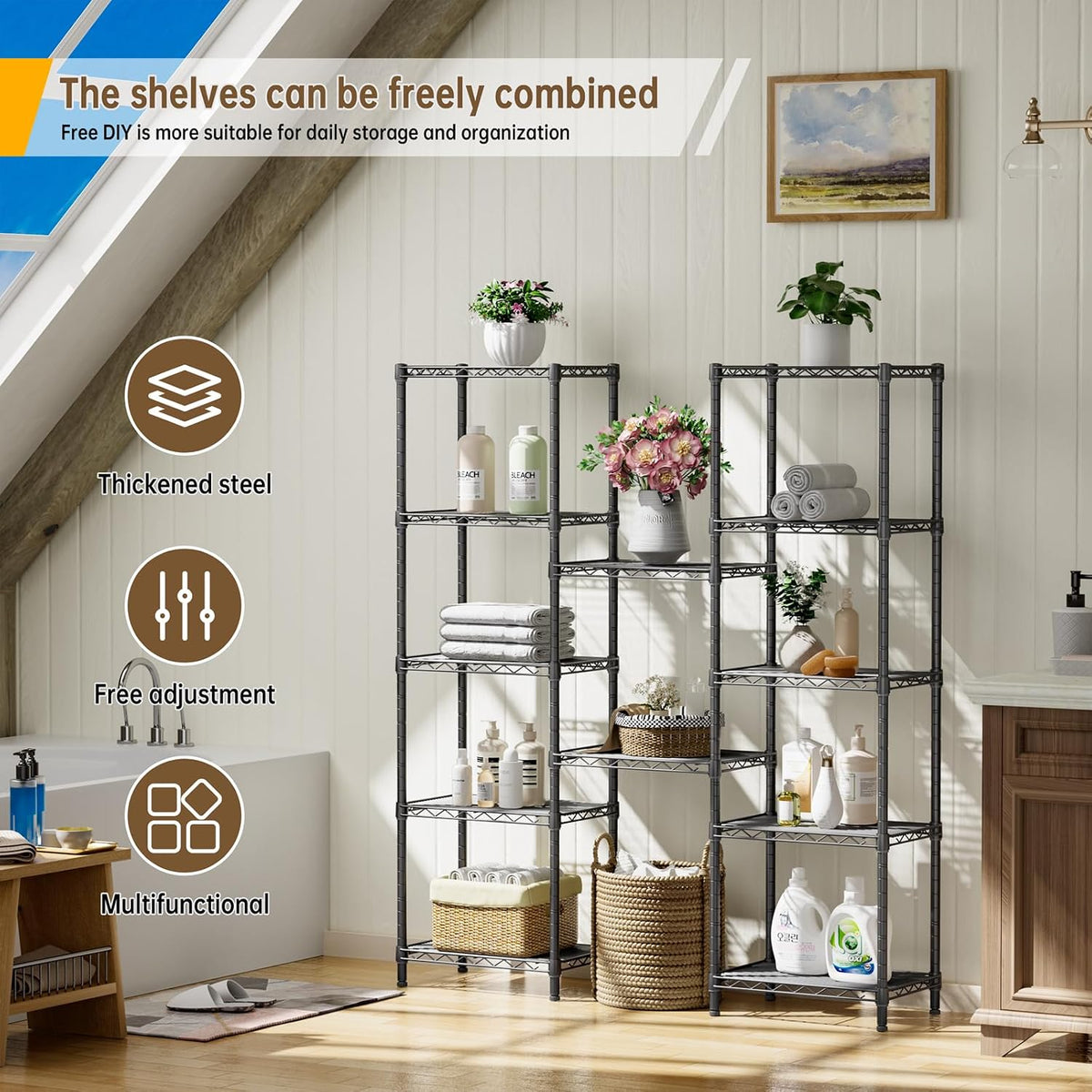 5Tier Adjustable Storage Shelves Metal Wire Shelving Standing Shelf