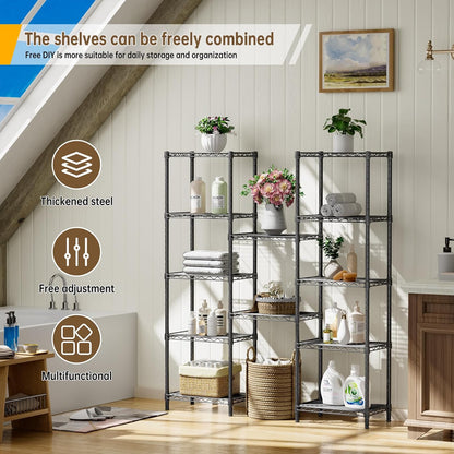 5Tier Adjustable Storage Shelves Metal Wire Shelving Standing Shelf
