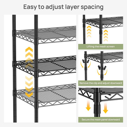 5Tier Adjustable Storage Shelves Metal Wire Shelving Standing Shelf