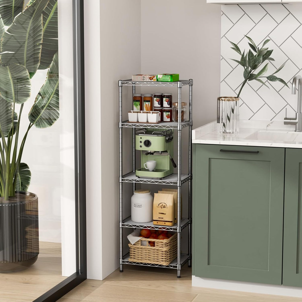 5Tier Adjustable Storage Shelves Metal Wire Shelving Standing Shelf